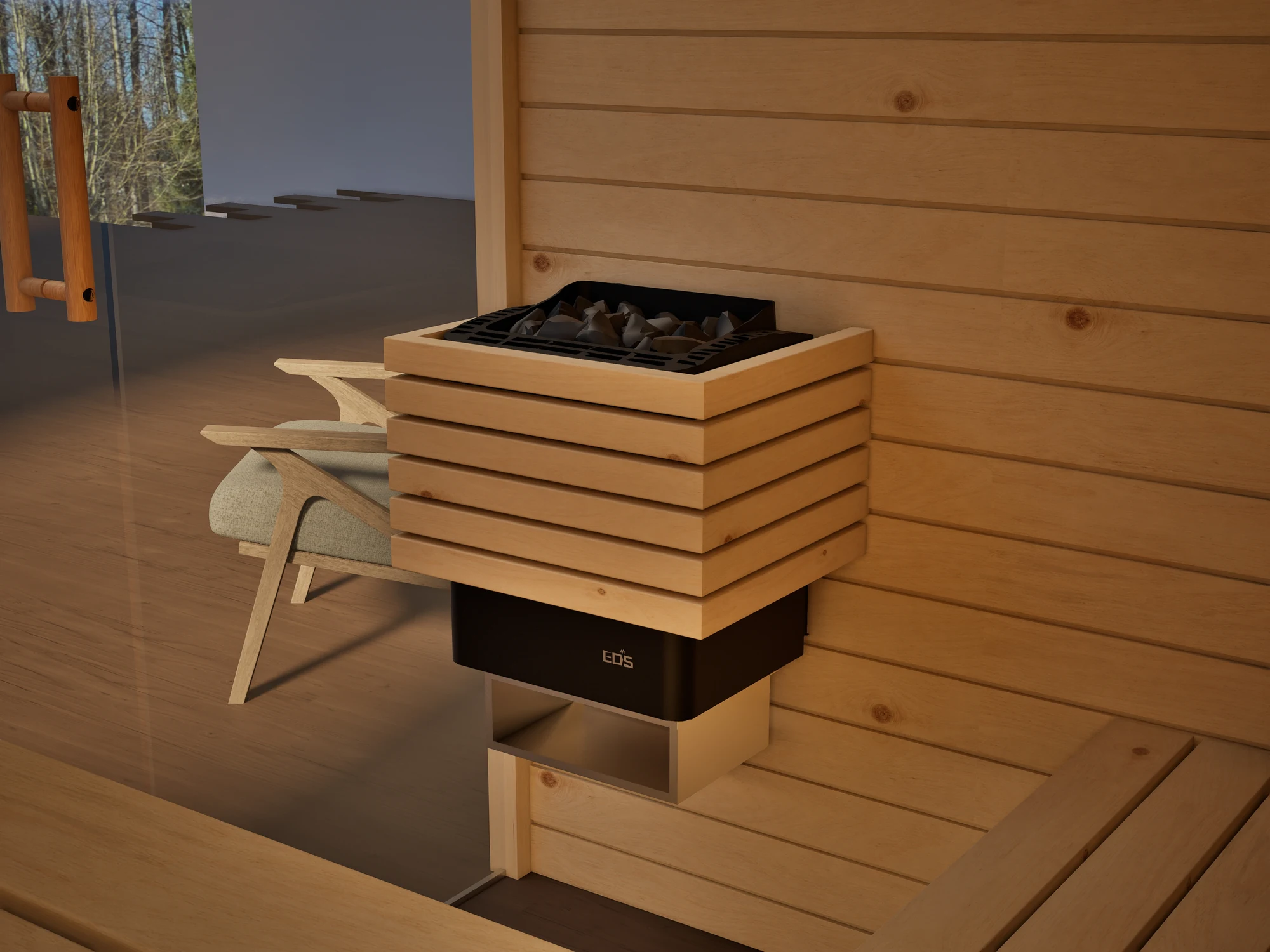 polarholz-kristall-sauna-zirbenholz-glasfront-mit-ofen-set image 8