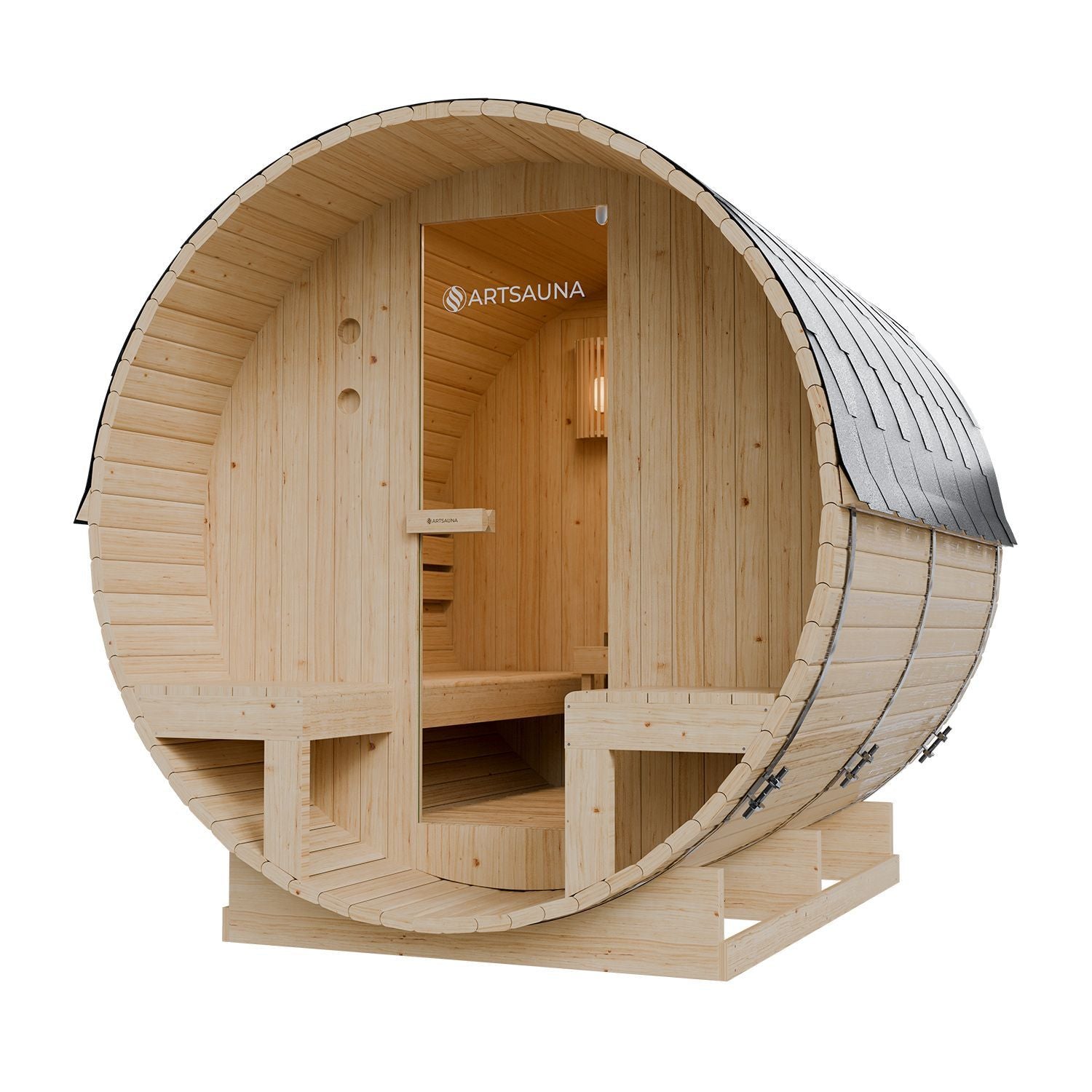 artsauna-spitzbergen-220-fasssauna-fichte-2-b-nke image 2