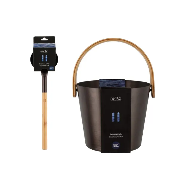rento-saunaeimer-mit-kelle-duo-set-aluminium-braun-schwarz image 1