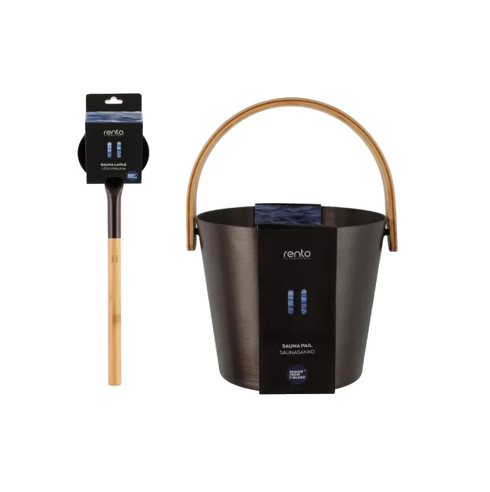 rento-saunaeimer-mit-kelle-duo-set-aluminium-braun-schwarz image 1