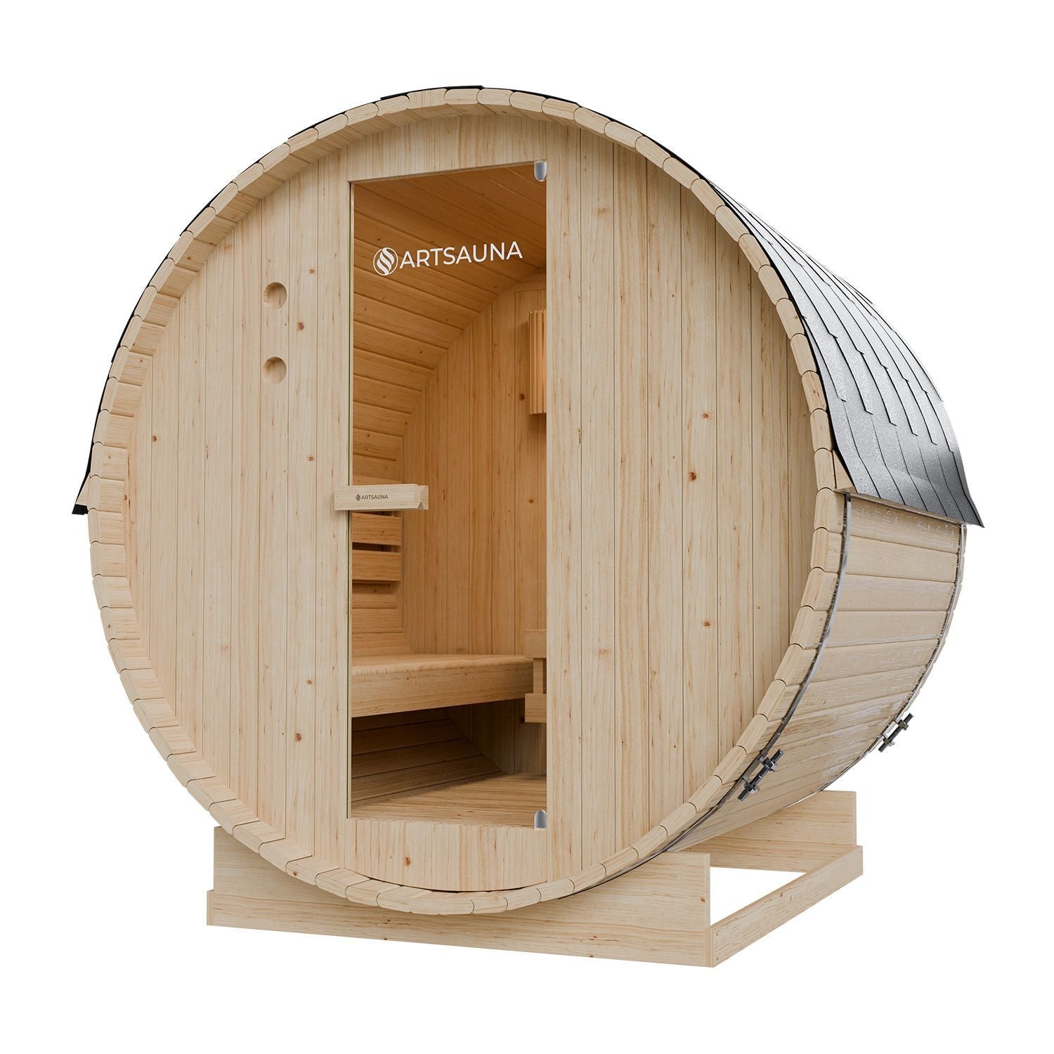 artsauna-spitzbergen-180-fasssauna-garten-fichte-mit-ofen image 2