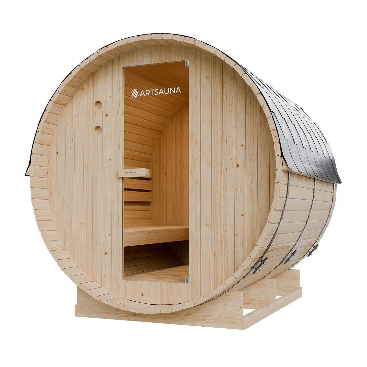 artsauna-spitzbergen-220-fasssauna-garten-fichte-mit-ofen image 2