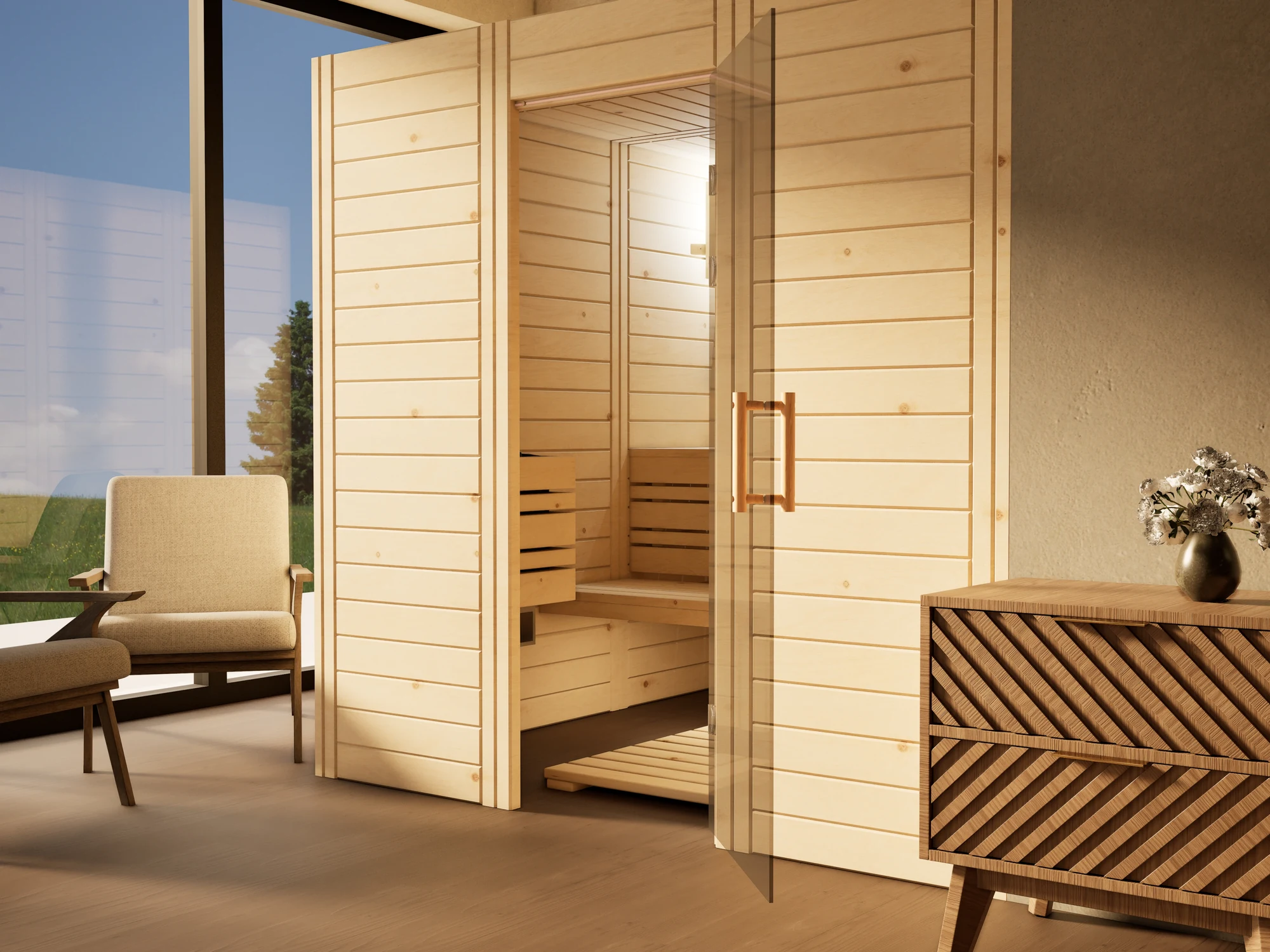 venus-massivholz-sauna-zirbenholz-glast-r-ofen-set-ma image 3