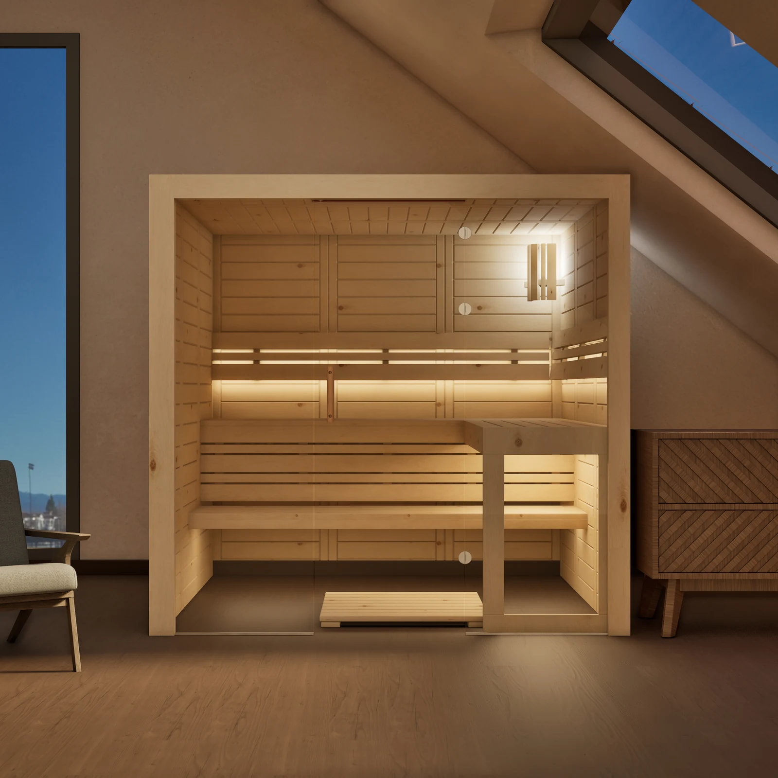 polarholz-kristall-ganzglasfront-massivholz-sauna-zirbenholz image 1