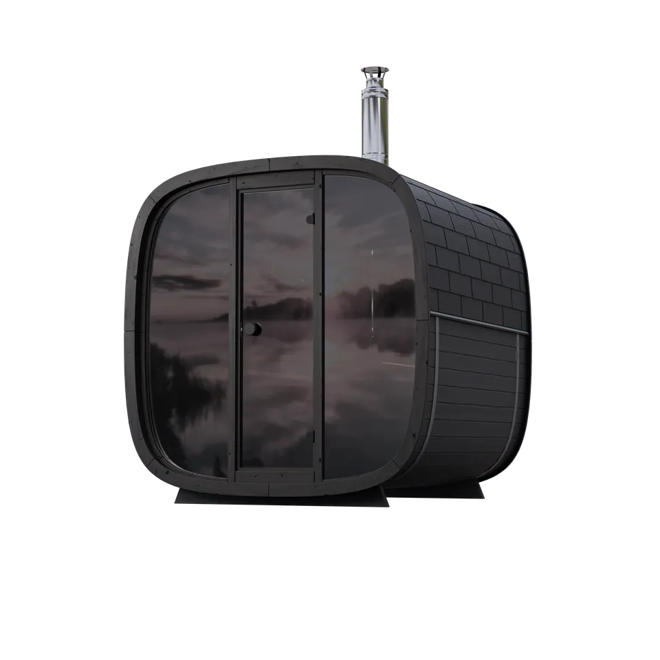 leil-black-cube-comfort-gartensauna-6-personen-schwarz-glasfront image 1
