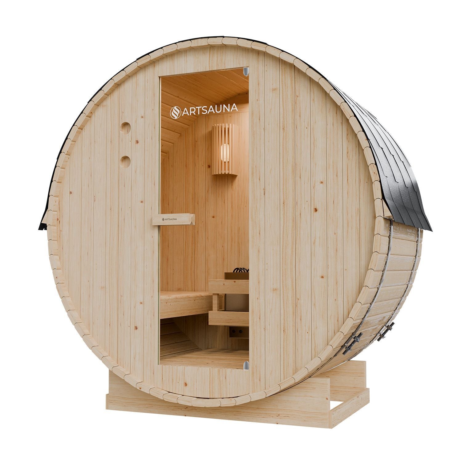 artsauna-spitzbergen-120-fasssauna-fichte-mit-ofen image 2