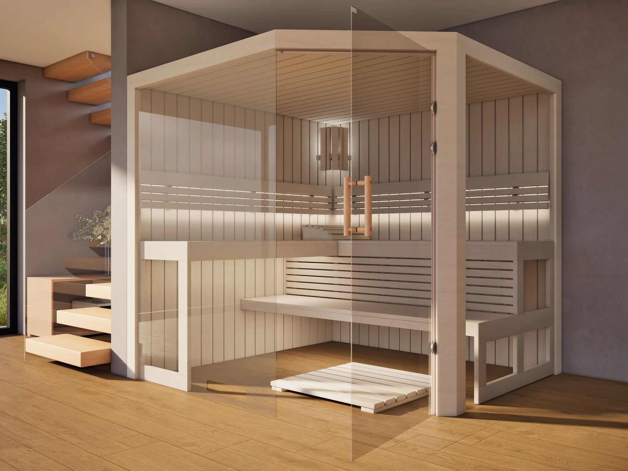 polarholz-athen-ecksauna-5-eck-lindenholz-2x-glas-bodentief image 2