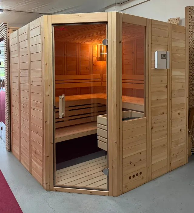 polarholz-athen-1f-massivholzsauna-zirbe-200x180-5-eck-ausstellung image 1