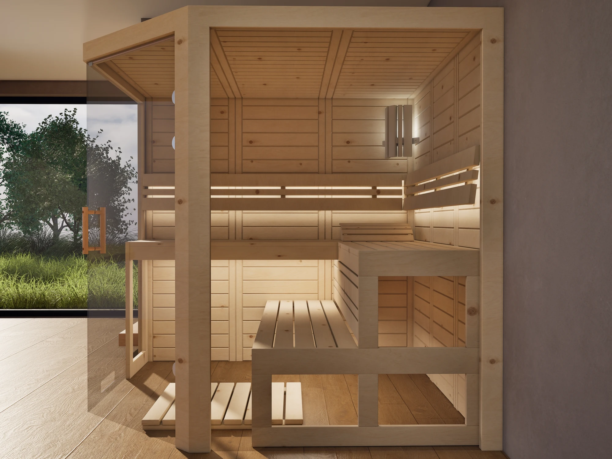polarholz-athen-ecksauna-nach-ma-zirbenholz-5-eck-glas image 4