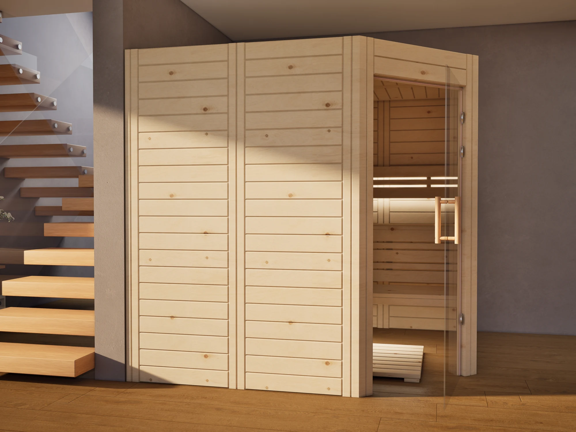 polarholz-athen-ecksauna-zirbenholz-5-eck-mit-ofen-set image 4