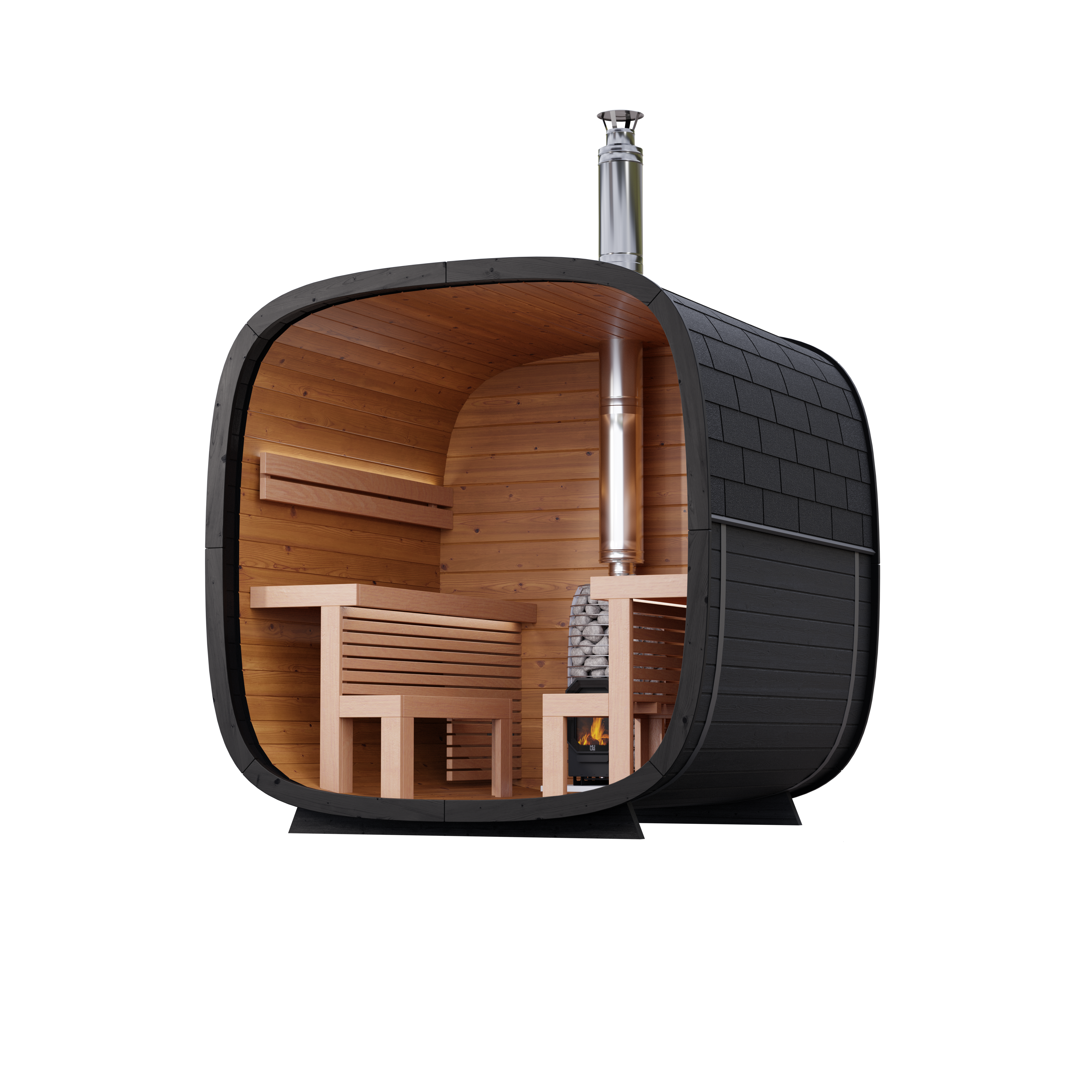 leil-black-cube-comfort-gartensauna-6-personen-schwarz-glasfront image 2