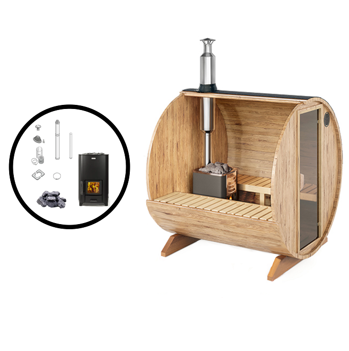 wellmia-nordica-small-fasssauna-230-cm-thermoholz-holzofen-set image 1