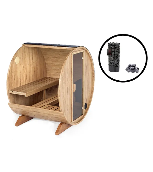 wellmia-nordica-mini-fasssauna-160cm-thermoholz-mit-3-5kw-ofen image 1