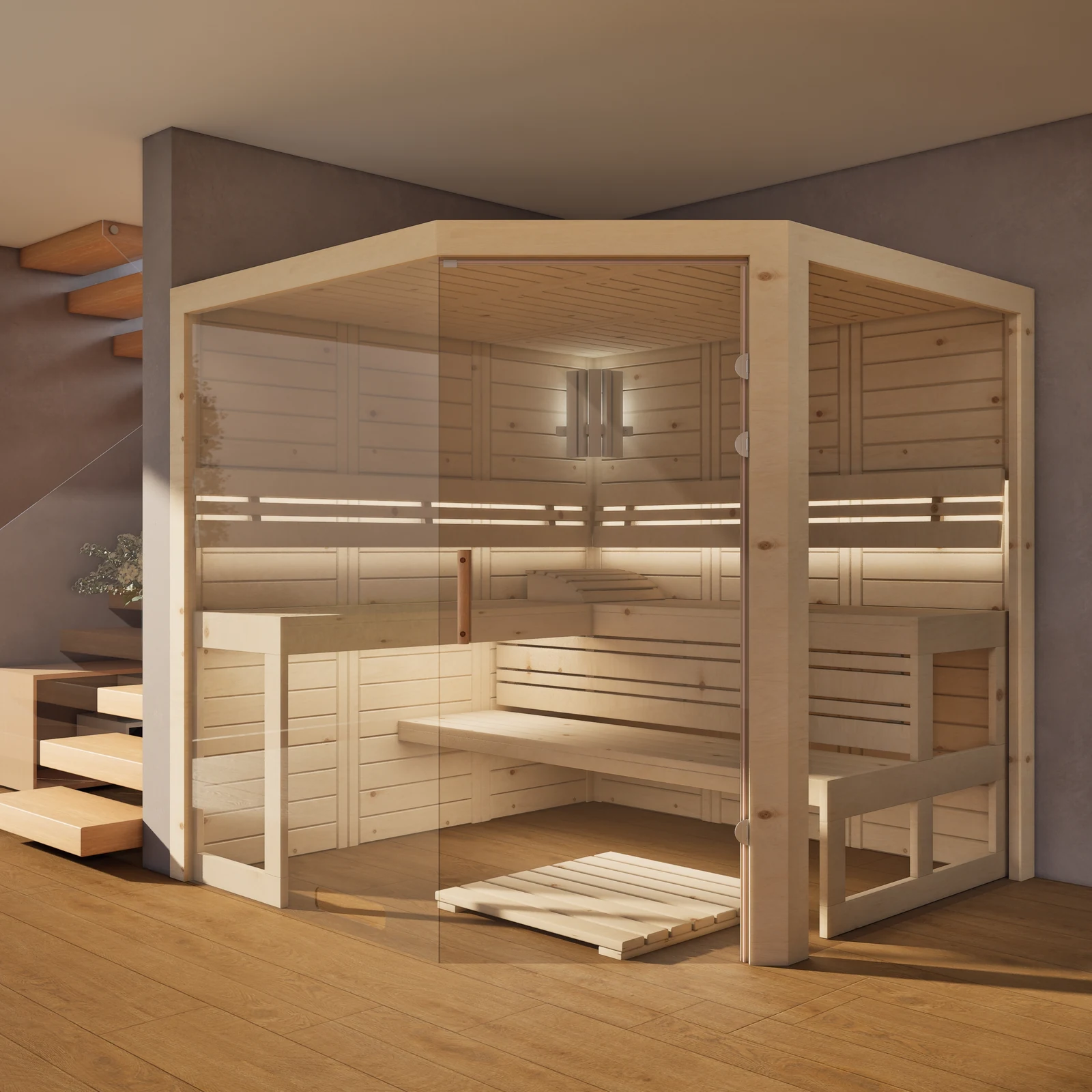 polarholz-athen-ecksauna-nach-ma-zirbenholz-5-eck-glas image 1