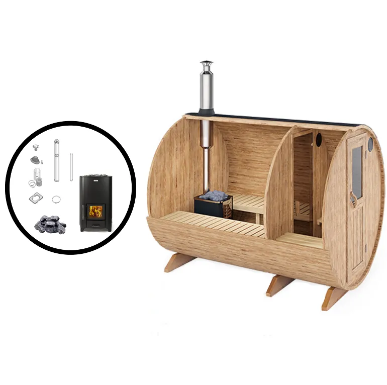 wellmia-nordica-fasssauna-vorraum-300cm-holzofen-set image 1