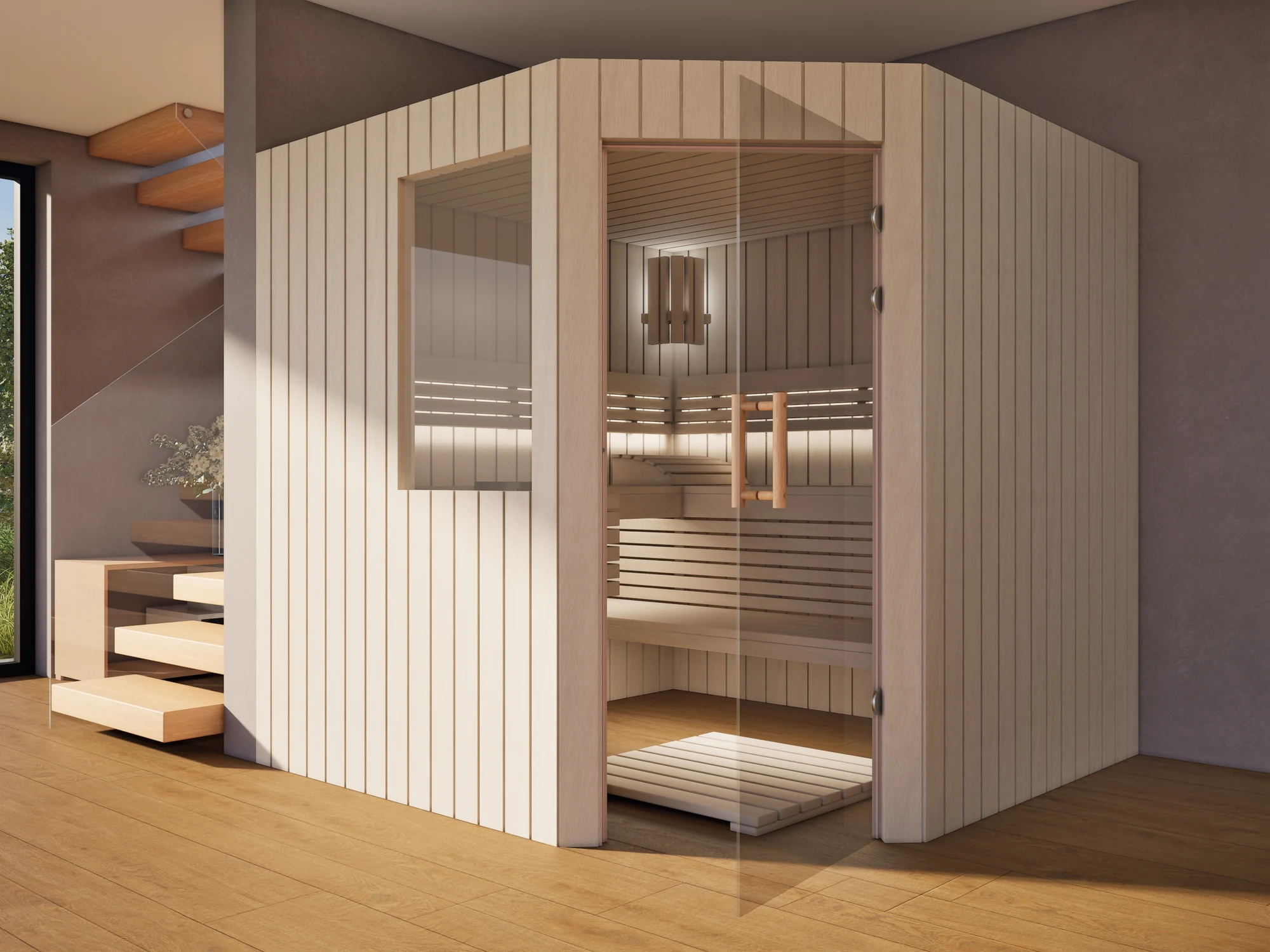 polarholz-athen-5-eck-ecksauna-linde-ofen-set-nach-ma image 3