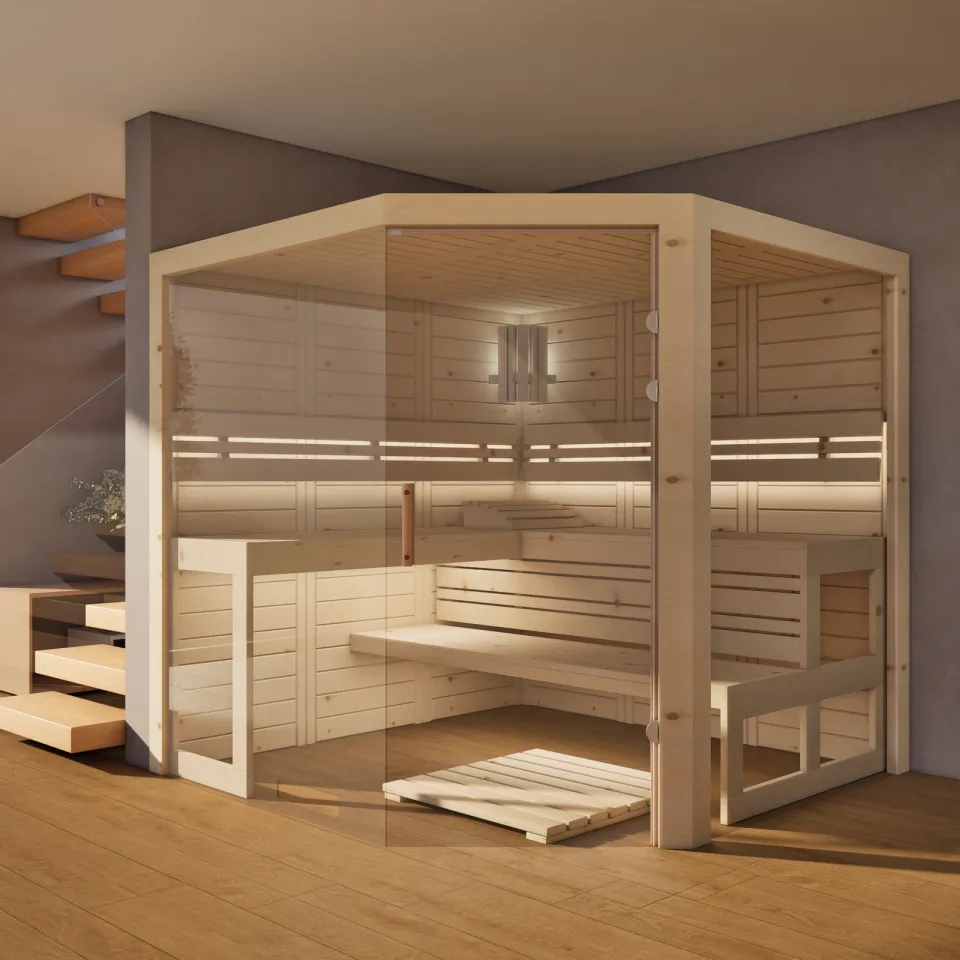 polarholz-athen-ecksauna-nach-ma-zirbenholz-5-eck-glas image 1