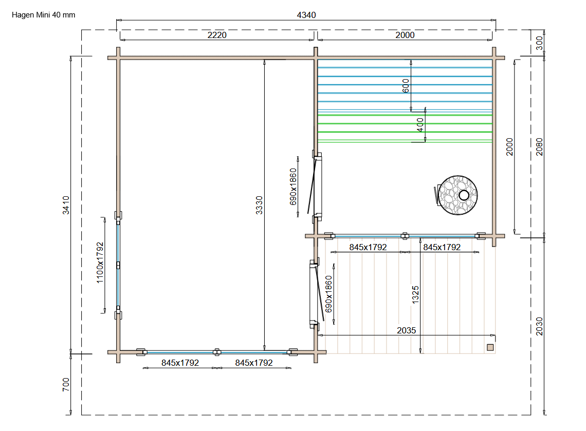 wellmia-hagen-mini-gartensauna-434x341-cm-mit-vorraum image 3
