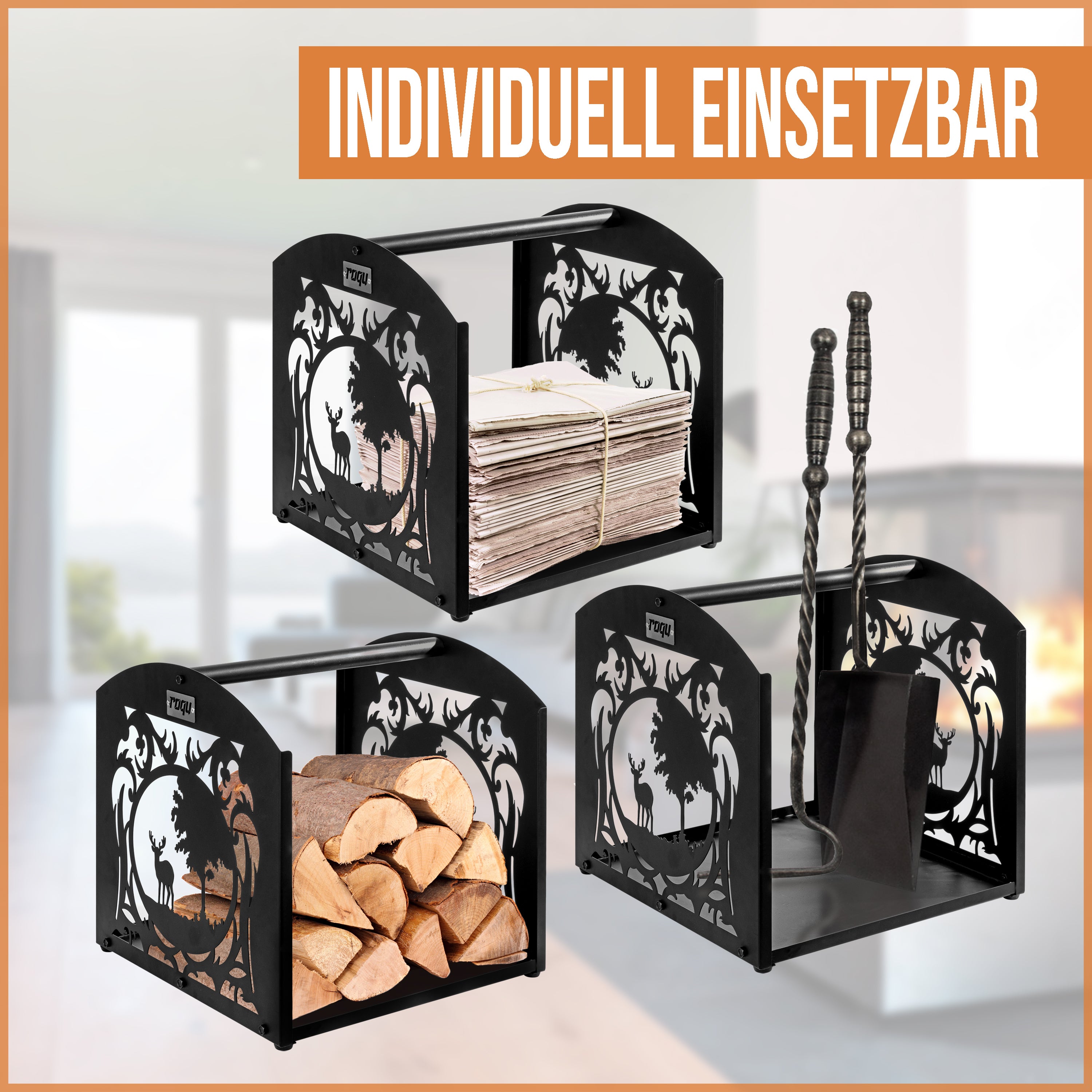 roqu-carry-deer-holzkorb-metall-kaminholzhalter-waldmotiv image 5