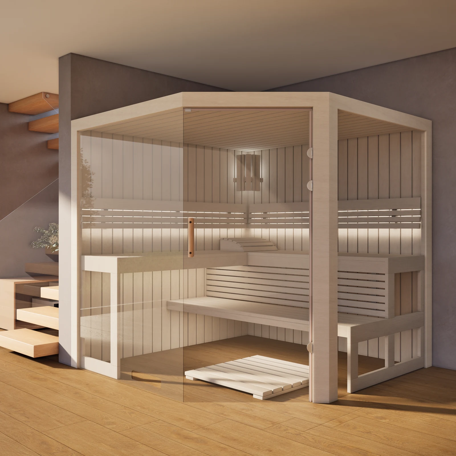 polarholz-athen-ecksauna-5-eck-lindenholz-2x-glas-bodentief image 1