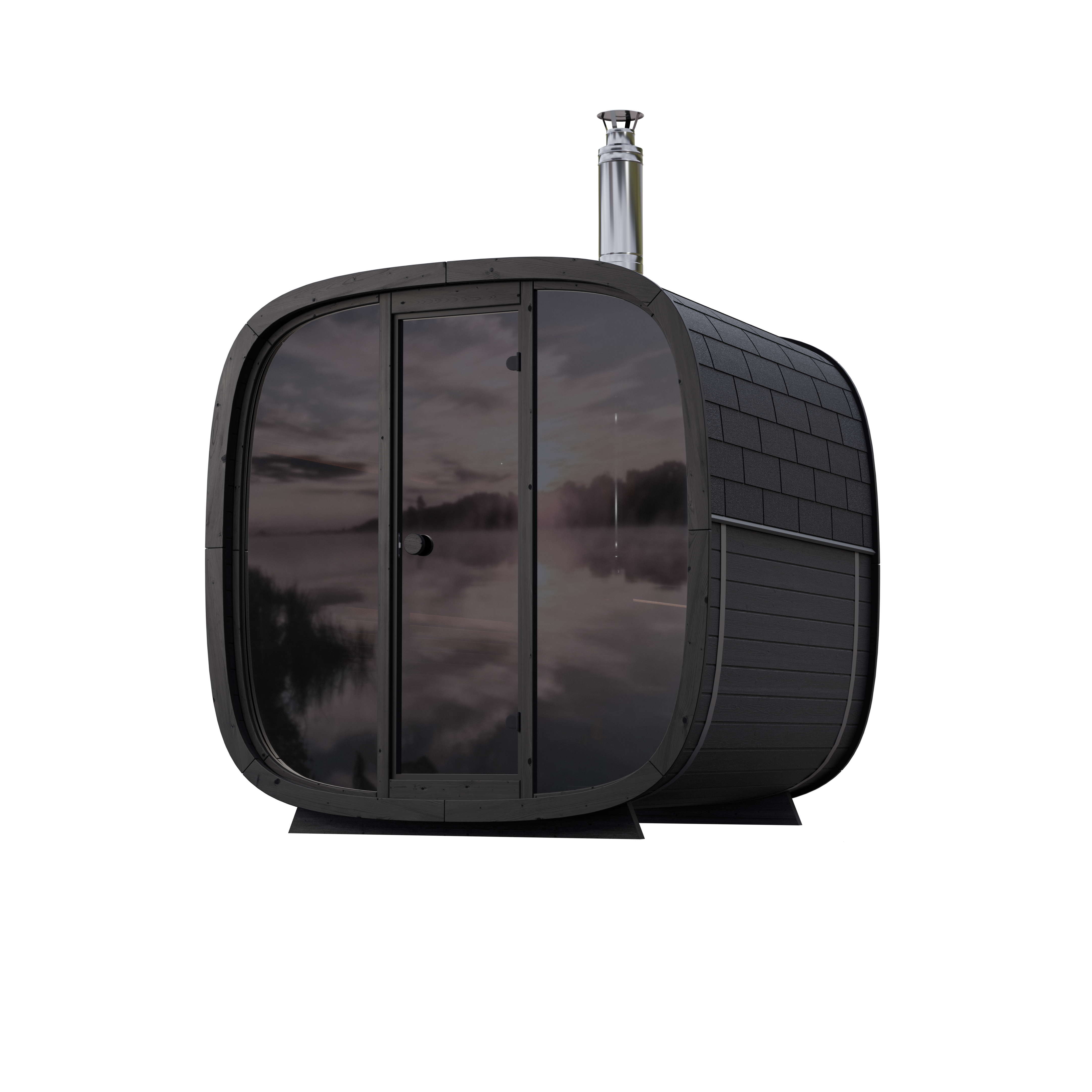 leil-black-cube-comfort-gartensauna-6-personen-schwarz-glasfront image 1